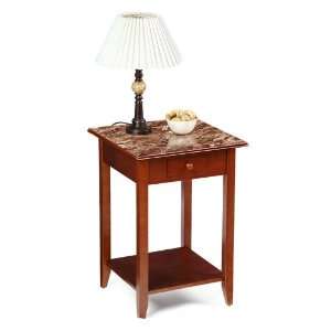  End Table with Faux Marble Top and Shelf in Cherry Finish 