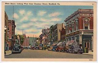 Linen Postcard Main Street in Bradford, Pennsylvania  