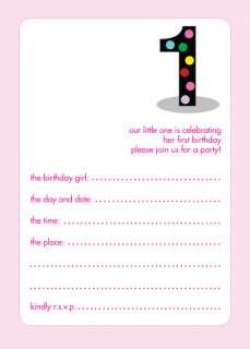 Pack of 10 Childrens Birthday Party Invitations, 1 Year Old Girl  BPIF 
