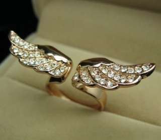 Angel Wing Rose GOLD GF Ring Swarovski Crystal SZ5 R217  