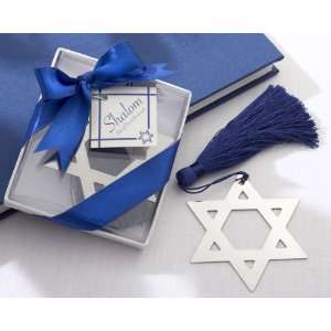 Shalom Silver Metal Star of David Bookmark with Elegant Blue Tassel 