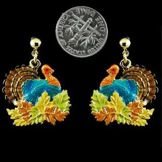 Turkey Fall Thanksgiving Drop Post Earrings Gold Plated  