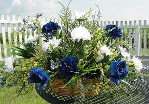   & White Carnations Silk Flower Arrangement Wicker Basket Home Decor