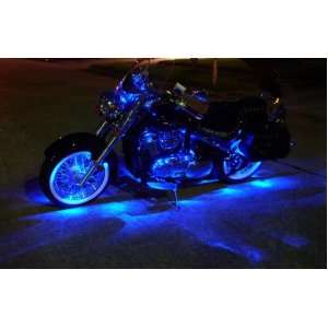 Blue Motorcycle LED Neon Accent Lighting Kit with 10 Chrome LED Light 
