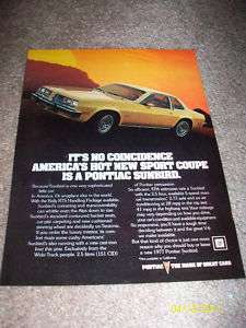 1977 PONTIAC SUNBIRD AD VINTAGE RARE CHEVY CAR GM  