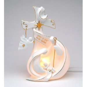    Holy Family Cross Porcelain Lighted Nativity Scene