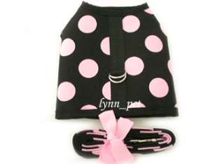 Black Pink Big Dots Pet Dog Puppy Harness Vest leash set  