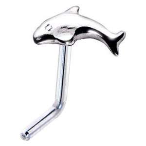    Sterling Silver Swimming Dolphin L Shaped Nose Ring Jewelry