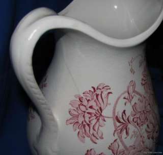   Fieldings Staffordshire Red Floral Transferware Pitcher England  