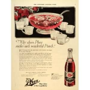   Fruit Juice Glasses Punch Bowl   Original Print Ad