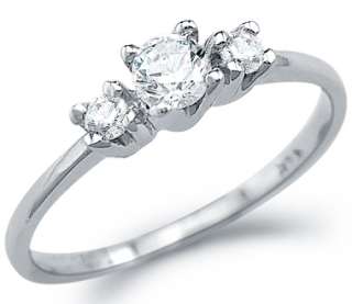 Solid 14k White Gold 3 Three Stone Small Round CZ Ring  