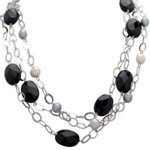   Clasp Onyx and White Freshwater Cultured Pearl Necklace, 17 Jewelry