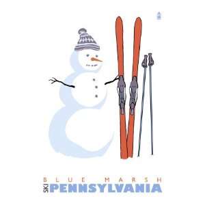 Blue Marsh, Pennsylvania, Snowman with Skis Giclee Poster Print, 24x32 