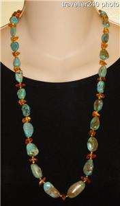 Lee Sands Turquoise and Amber Necklace with Matching Bracelet, NEW 