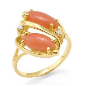  Pink Coral Ring with Diamonds in 14K Yellow Gold Maui 