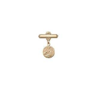 Childrens 14k Gold Filled Christening Pin with Guardian Angel