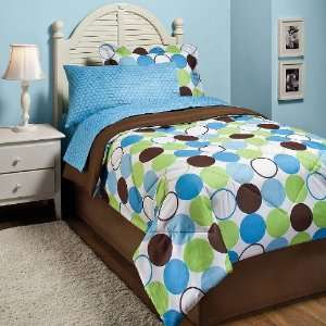  Girl Brown Green Polka Dot Full Comforter Set (8pc Bed in 