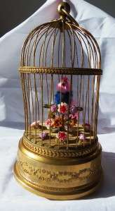WOW Rare antique France singing bird in cage AUTOMATON.Gold plated 