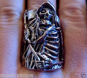 Grim Reaper Skull Skeleton Mens Ring Gothic Biker Harley  