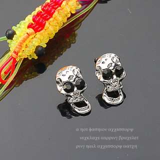 black acrylic bead cz diamond skull skeleton earrings  