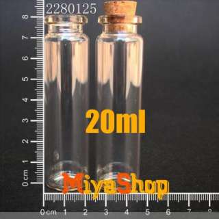 10 1000p Clear Glass Bottle Vial Cork 20ml Wishing Oil High 