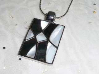   Necklace Mother of Pearl MOP Slide Pendant Silvertone Snake  