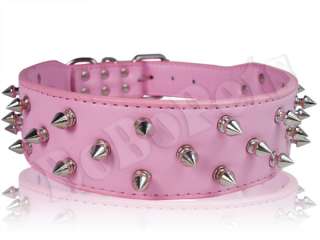 19 22 pink Leather Spiked Dog Collar Large spikes  