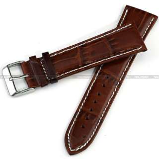 New KS Official 24MM Brown Genuine Leather Watch Band Strap Pin  