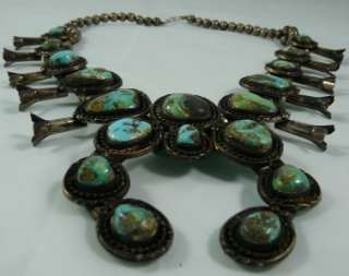   Sterling Silver Bisbee Turquoise Squash Blossom Necklace Nice  