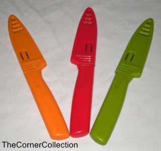 BRIGHT COLORFUL 3 PIECE PARING KNIFE SET W/ ABS SHEATHS  