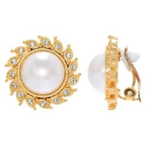    Elsies Faux Pearl and Rhinestone Button Clip On Earrings Jewelry