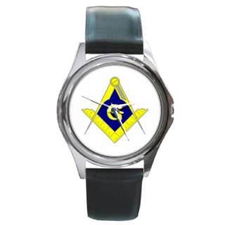 Masonic Symbol Square and Compass Black Leather Watch  