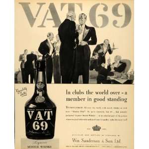1934 Ad Vat 69 Scotch Whiskey Liqueur Bottles Party   Original Print 