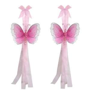 Dark Pink (Fuchsia) Multi Layered Butterfly Curtain Tieback Pair / Set 