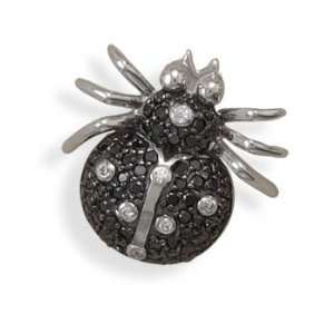   Silver Pendant Beetle Slide Black White CZ Rhodium Plated Jewelry