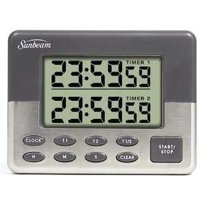   Minute, 59 Second Dual Digital Timer with Clock, Grey/Stainless Steel
