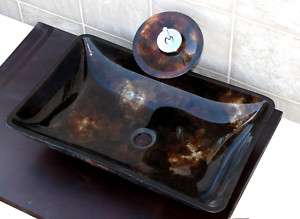 Bathroom Rectangular Glass Vessel Vanity Sink Faucet 9M  