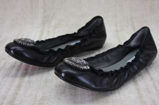 Vera Wang Lavender Latisha Jeweled Ballet Flats Black Leather goose 