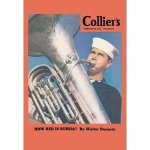  Vintage Art Navy Tuba Player   01159 9
