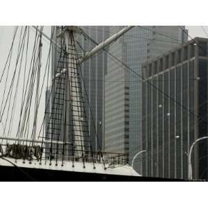  New York Skyline Behind an Old Sailing Ship at South Street Seaport 