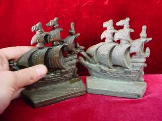 PAIR Antique CAST IRON BOOKENDS Book Ends CLIPPER SHIPS  