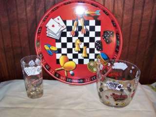 Vintage Retro Poker Tray, Drinking Glasses & Ice Bucket  