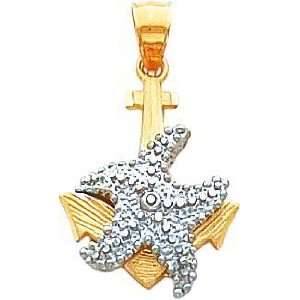  14K Two Tone Gold Anchor & Starfish Pendant Jewelry