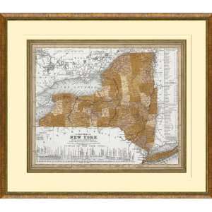  Framed New York State Map, Circa 1846