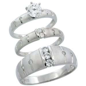 Sterling Silver 3 Piece Trio His (7.5mm) & Hers (3.5mm) Channel Set CZ 