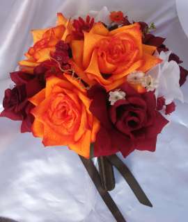 12pc bridal bouquet wedding flower package orange fall  