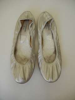  Metallic Silver Scrunch Leather Ballet Flats SHOES 39   LOVE LOVE LOVE