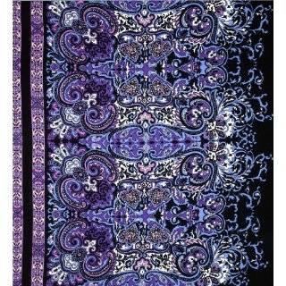 56 Wide Rayon Challis Paisley Black/Purple Fabric By The Yard