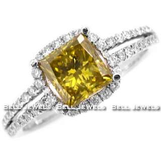   CANARY YELLOW PRINCESS DIAMOND ENGAGEMENT RING 18K WHITE GOLD  