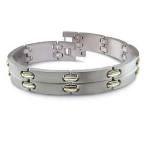  Titanium & 18K Gold Staple Link Bracelet Jewelry